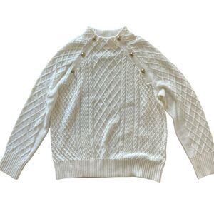 Talbots Cable Knit Sweater Women’s Size Large Mock Neck White Preppy Old Money